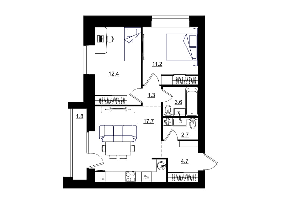 планировка квартиры 55 м2